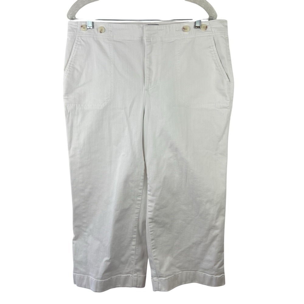TALBOTS Classic Preppy White Crop High Rise Wide Leg Stretch Capri Jean Sz‎ 14P